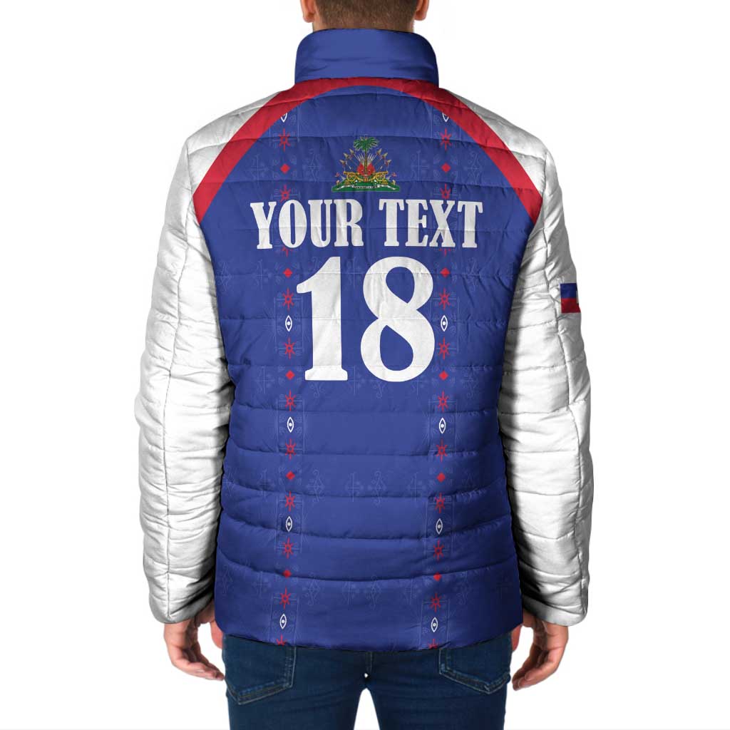 Custom Haiti Football Padded Jacket Les Grenadiers Veve Haitian Vodou Blue Version - Wonder Print Shop