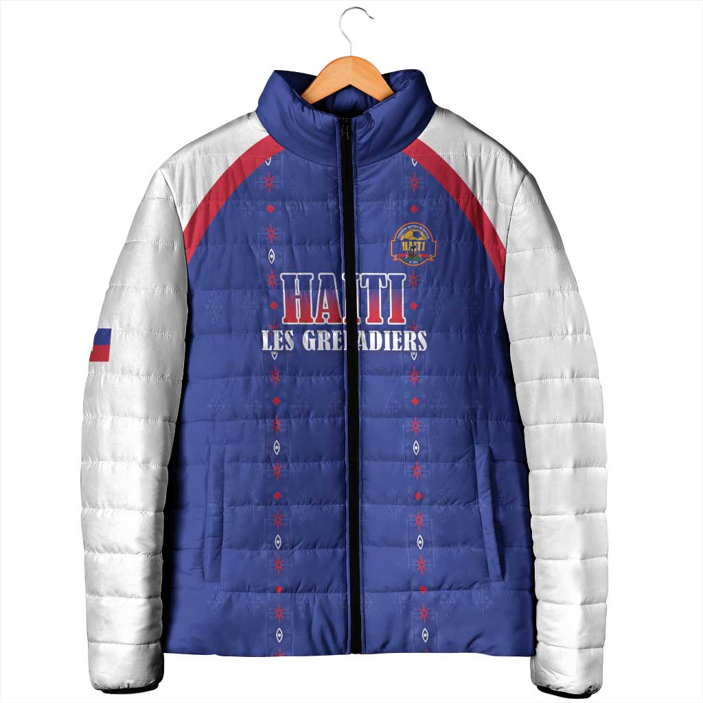 Custom Haiti Football Padded Jacket Les Grenadiers Veve Haitian Vodou Blue Version - Wonder Print Shop