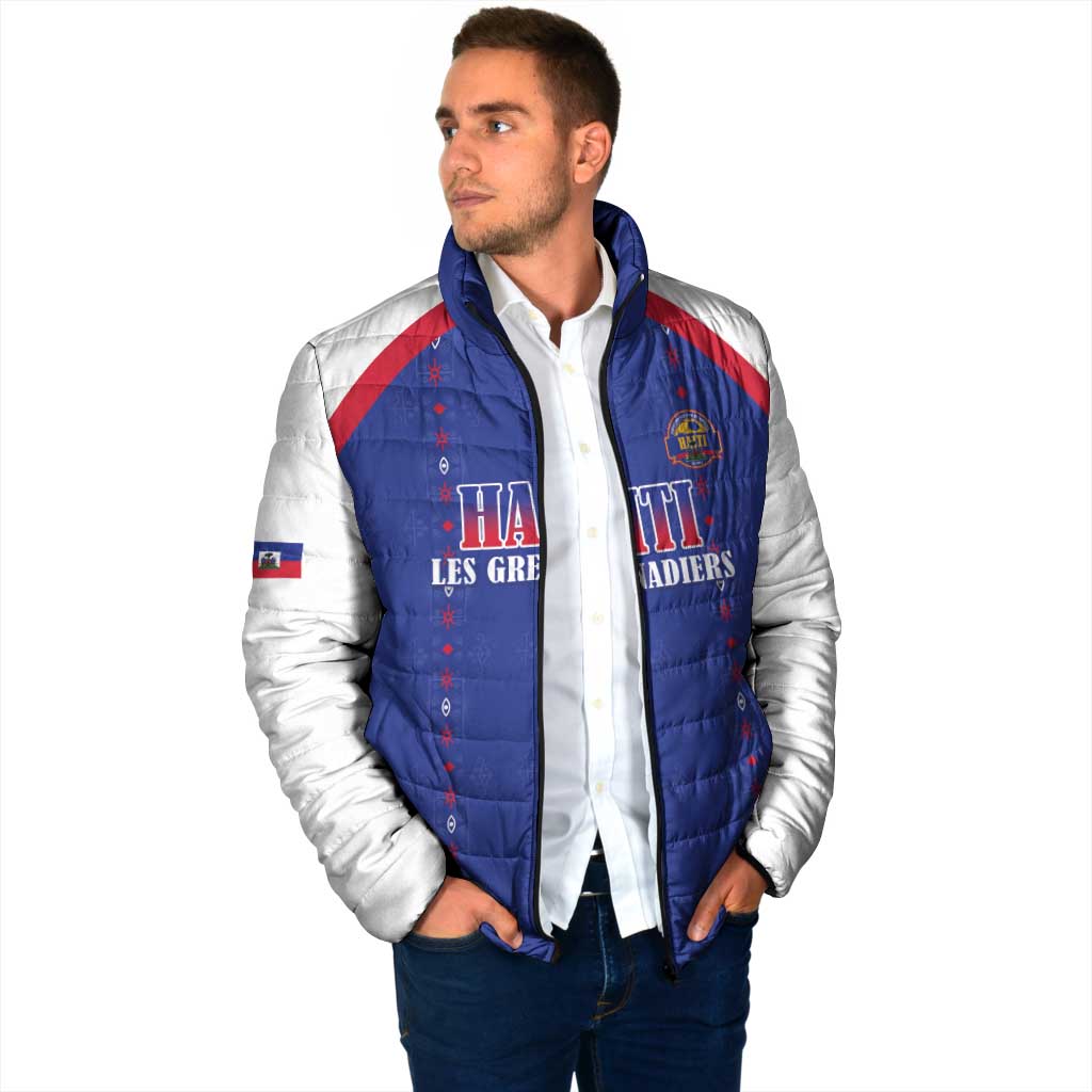 Custom Haiti Football Padded Jacket Les Grenadiers Veve Haitian Vodou Blue Version - Wonder Print Shop