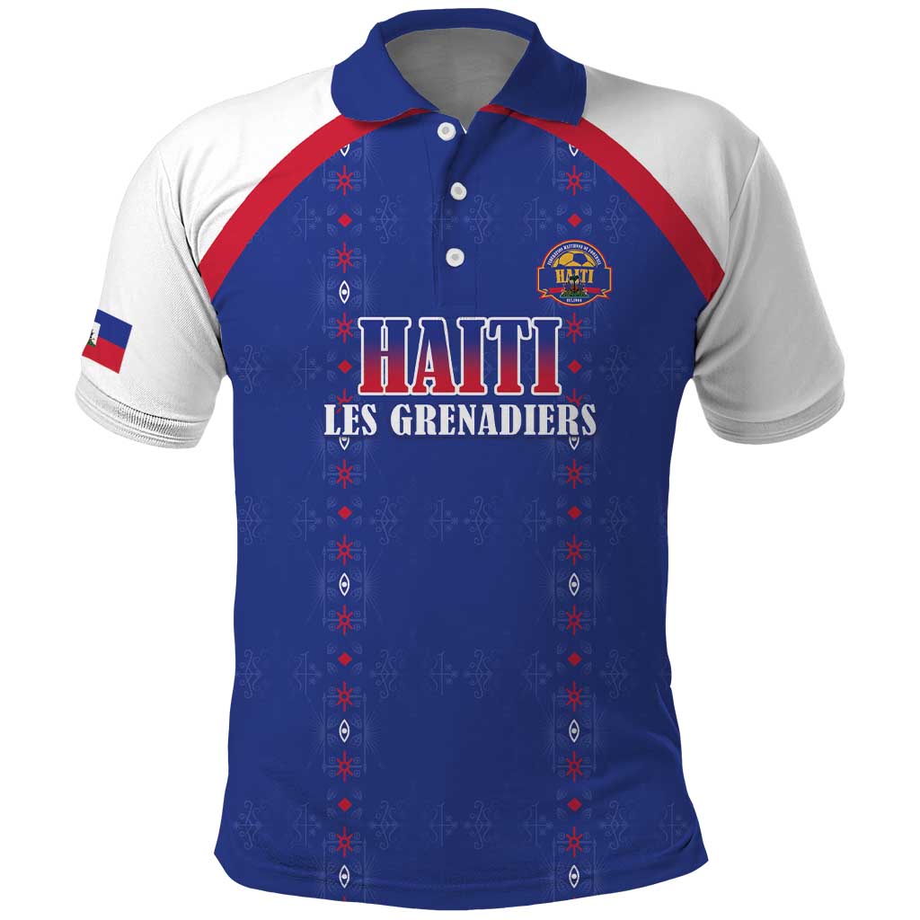 Custom Haiti Football Polo Shirt Les Grenadiers Veve Haitian Vodou Blue Version - Wonder Print Shop