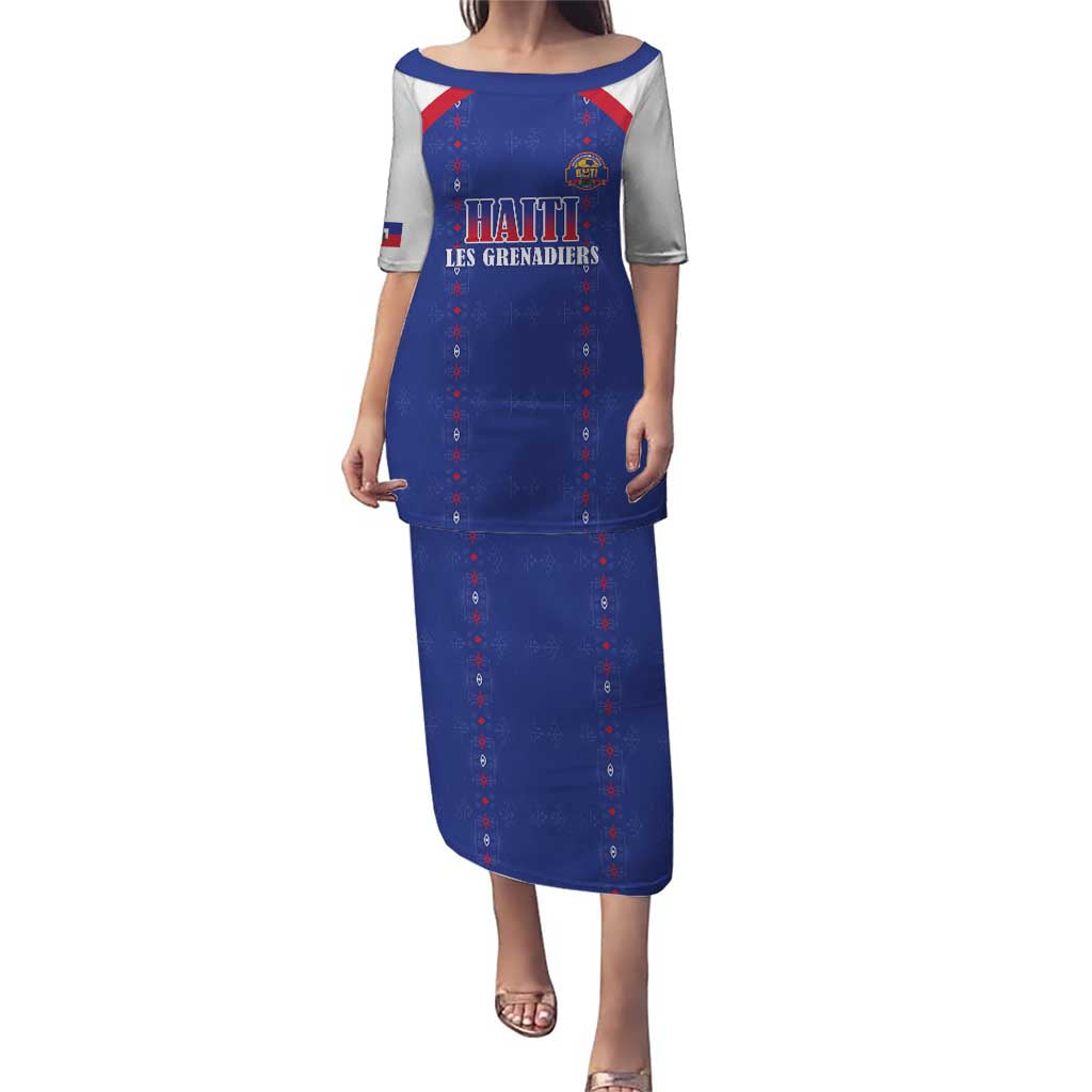 Custom Haiti Football Puletasi Les Grenadiers Veve Haitian Vodou Blue Version - Wonder Print Shop