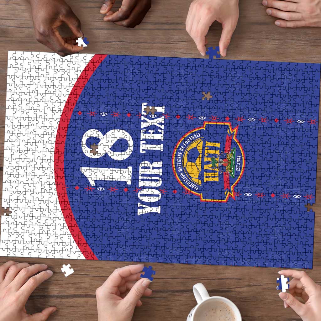 Custom Haiti Football Puzzle Les Grenadiers Veve Haitian Vodou Blue Version - Wonder Print Shop