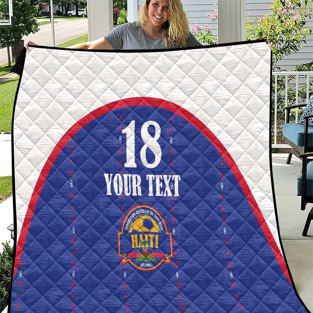 Custom Haiti Football Quilt Les Grenadiers Veve Haitian Vodou Blue Version - Wonder Print Shop