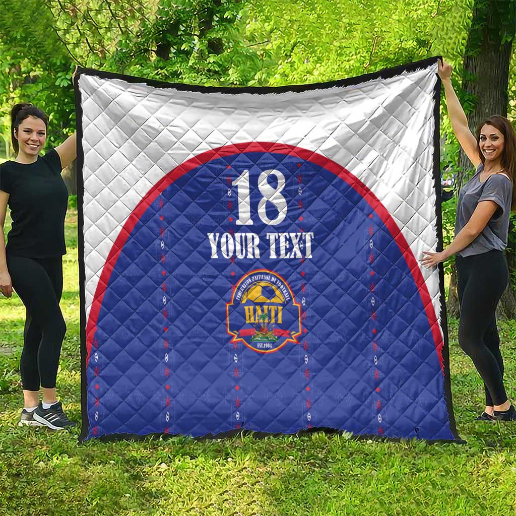 Custom Haiti Football Quilt Les Grenadiers Veve Haitian Vodou Blue Version - Wonder Print Shop