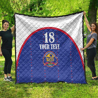 Custom Haiti Football Quilt Les Grenadiers Veve Haitian Vodou Blue Version - Wonder Print Shop