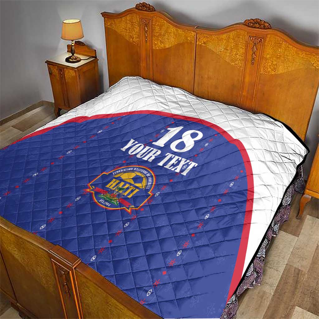 Custom Haiti Football Quilt Les Grenadiers Veve Haitian Vodou Blue Version - Wonder Print Shop