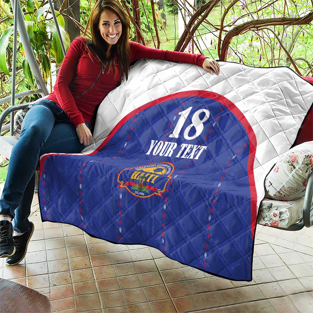 Custom Haiti Football Quilt Les Grenadiers Veve Haitian Vodou Blue Version - Wonder Print Shop