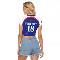 Custom Haiti Football Raglan Cropped T Shirt Les Grenadiers Veve Haitian Vodou Blue Version - Wonder Print Shop