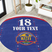 Custom Haiti Football Round Carpet Les Grenadiers Veve Haitian Vodou Blue Version - Wonder Print Shop