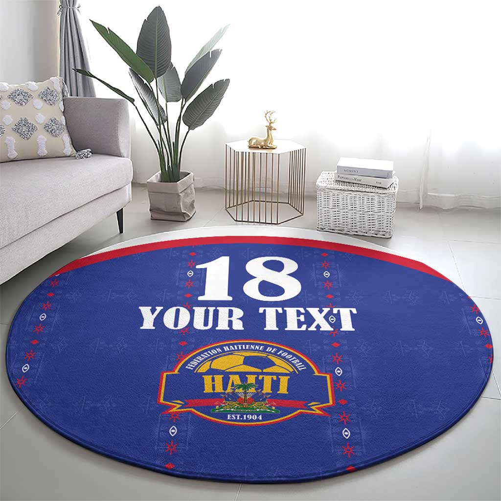 Custom Haiti Football Round Carpet Les Grenadiers Veve Haitian Vodou Blue Version - Wonder Print Shop