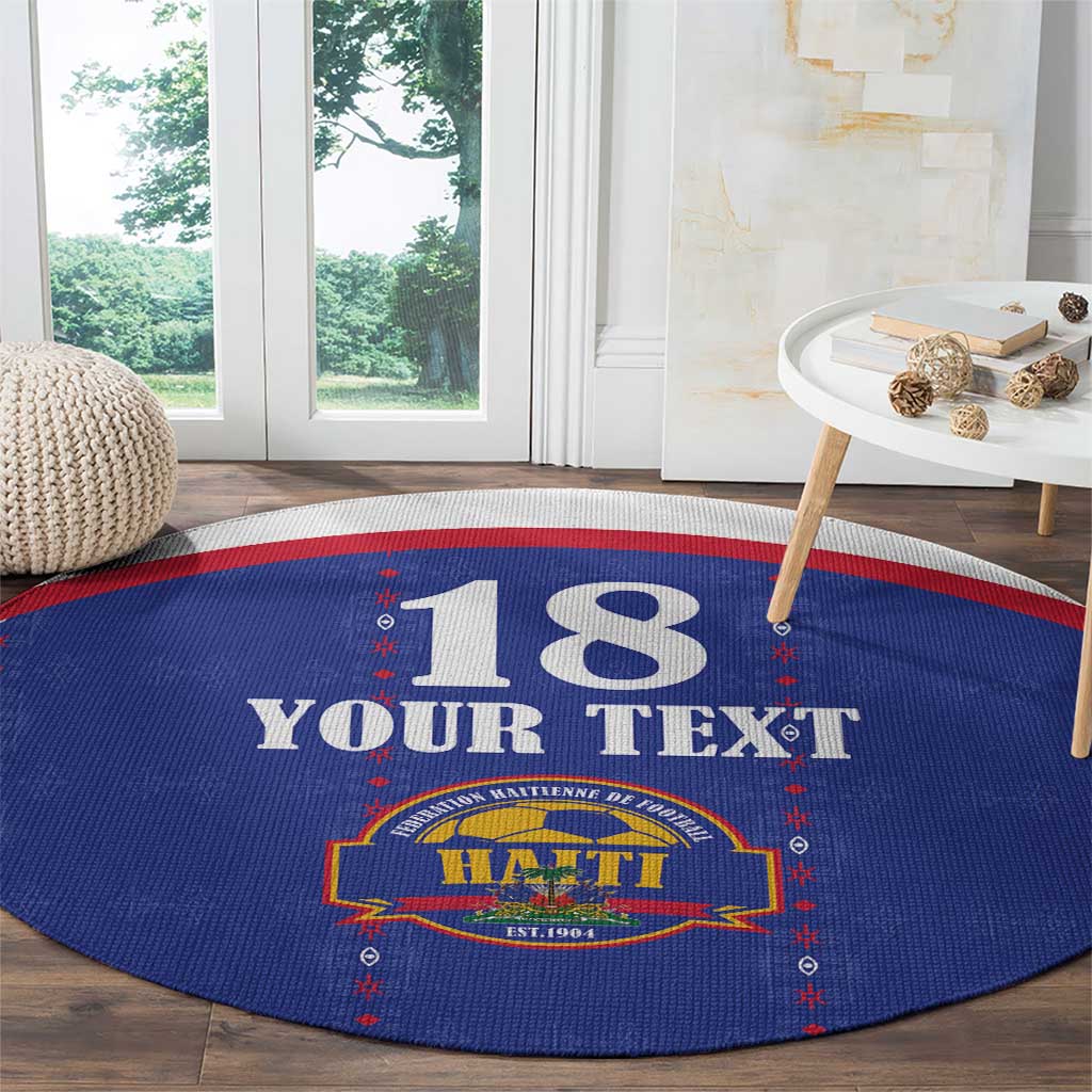 Custom Haiti Football Round Carpet Les Grenadiers Veve Haitian Vodou Blue Version - Wonder Print Shop