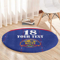 Custom Haiti Football Round Carpet Les Grenadiers Veve Haitian Vodou Blue Version - Wonder Print Shop
