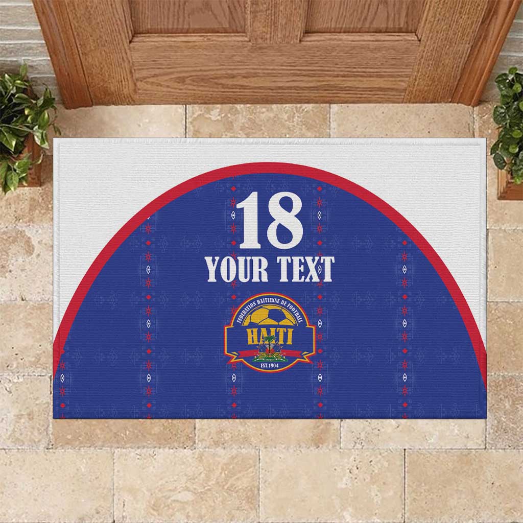 Custom Haiti Football Rubber Doormat Les Grenadiers Veve Haitian Vodou Blue Version - Wonder Print Shop