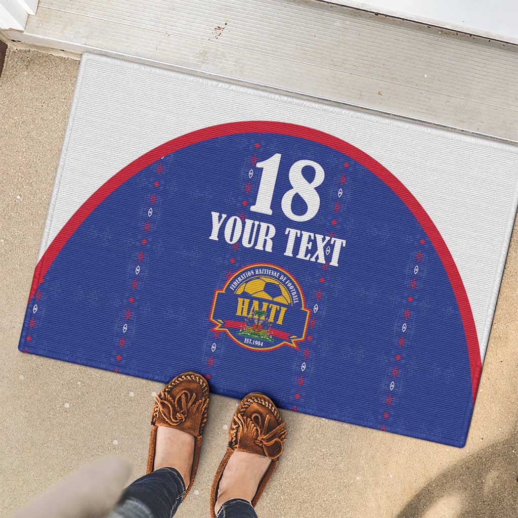 Custom Haiti Football Rubber Doormat Les Grenadiers Veve Haitian Vodou Blue Version - Wonder Print Shop