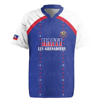 Custom Haiti Football Rugby Jersey Les Grenadiers Veve Haitian Vodou Blue Version - Wonder Print Shop