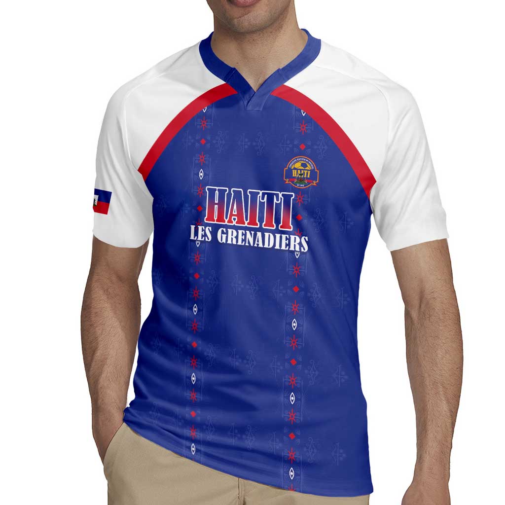 Custom Haiti Football Rugby Jersey Les Grenadiers Veve Haitian Vodou Blue Version - Wonder Print Shop