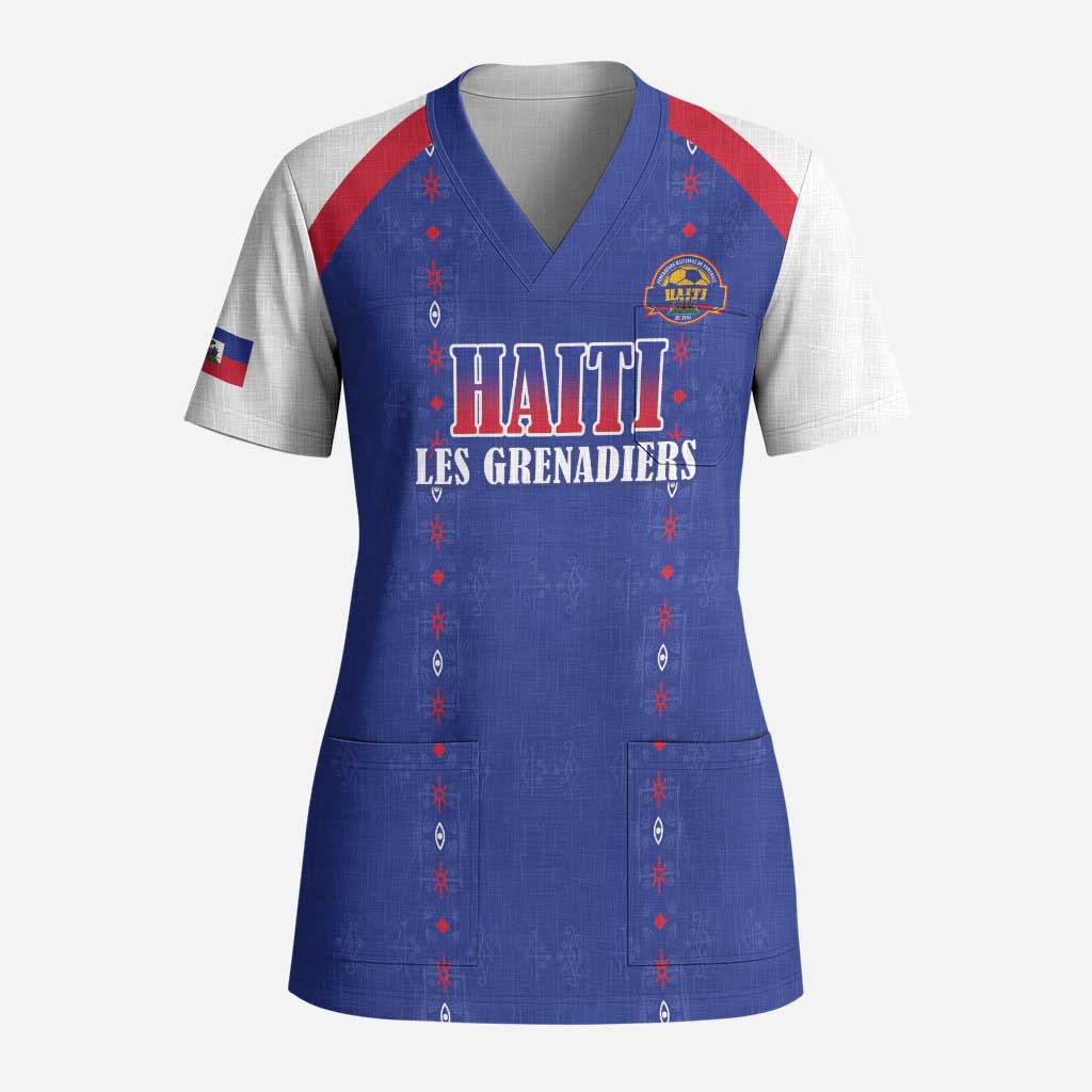 Custom Haiti Football Scrub Top Les Grenadiers Veve Haitian Vodou Blue Version - Wonder Print Shop