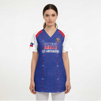 Custom Haiti Football Scrub Top Les Grenadiers Veve Haitian Vodou Blue Version - Wonder Print Shop
