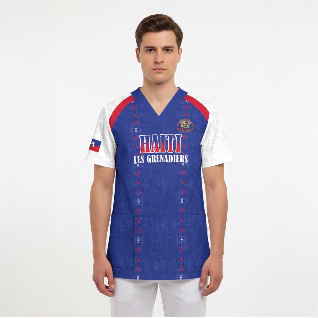 Custom Haiti Football Scrub Top Les Grenadiers Veve Haitian Vodou Blue Version - Wonder Print Shop