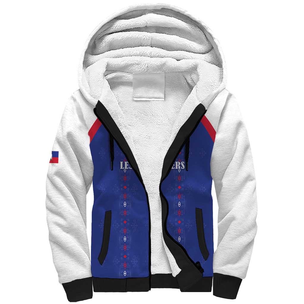 Custom Haiti Football Sherpa Hoodie Les Grenadiers Veve Haitian Vodou Blue Version - Wonder Print Shop