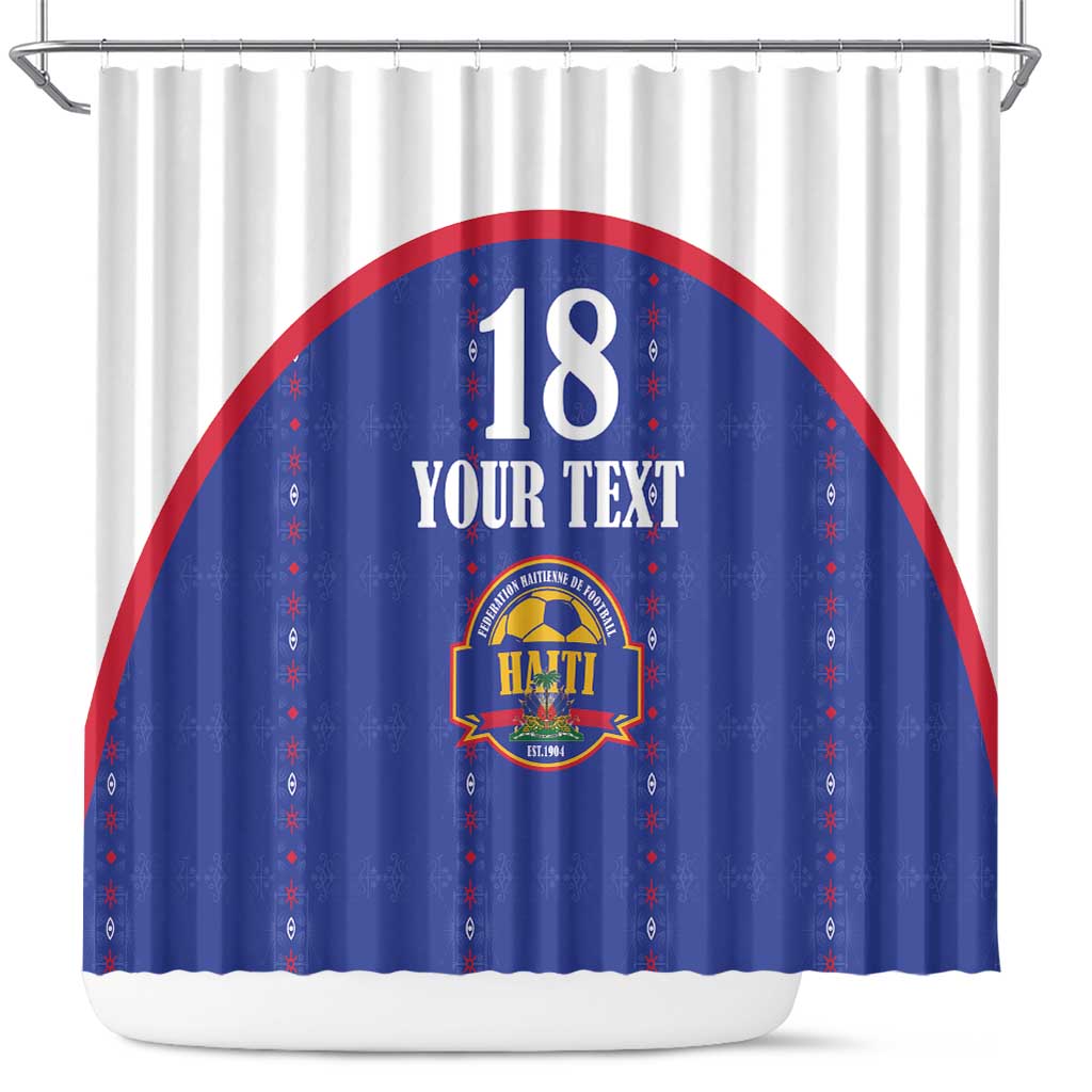 Custom Haiti Football Shower Curtain Les Grenadiers Veve Haitian Vodou Blue Version - Wonder Print Shop