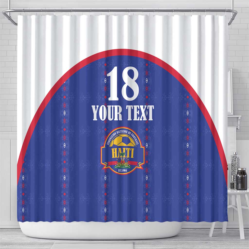 Custom Haiti Football Shower Curtain Les Grenadiers Veve Haitian Vodou Blue Version - Wonder Print Shop