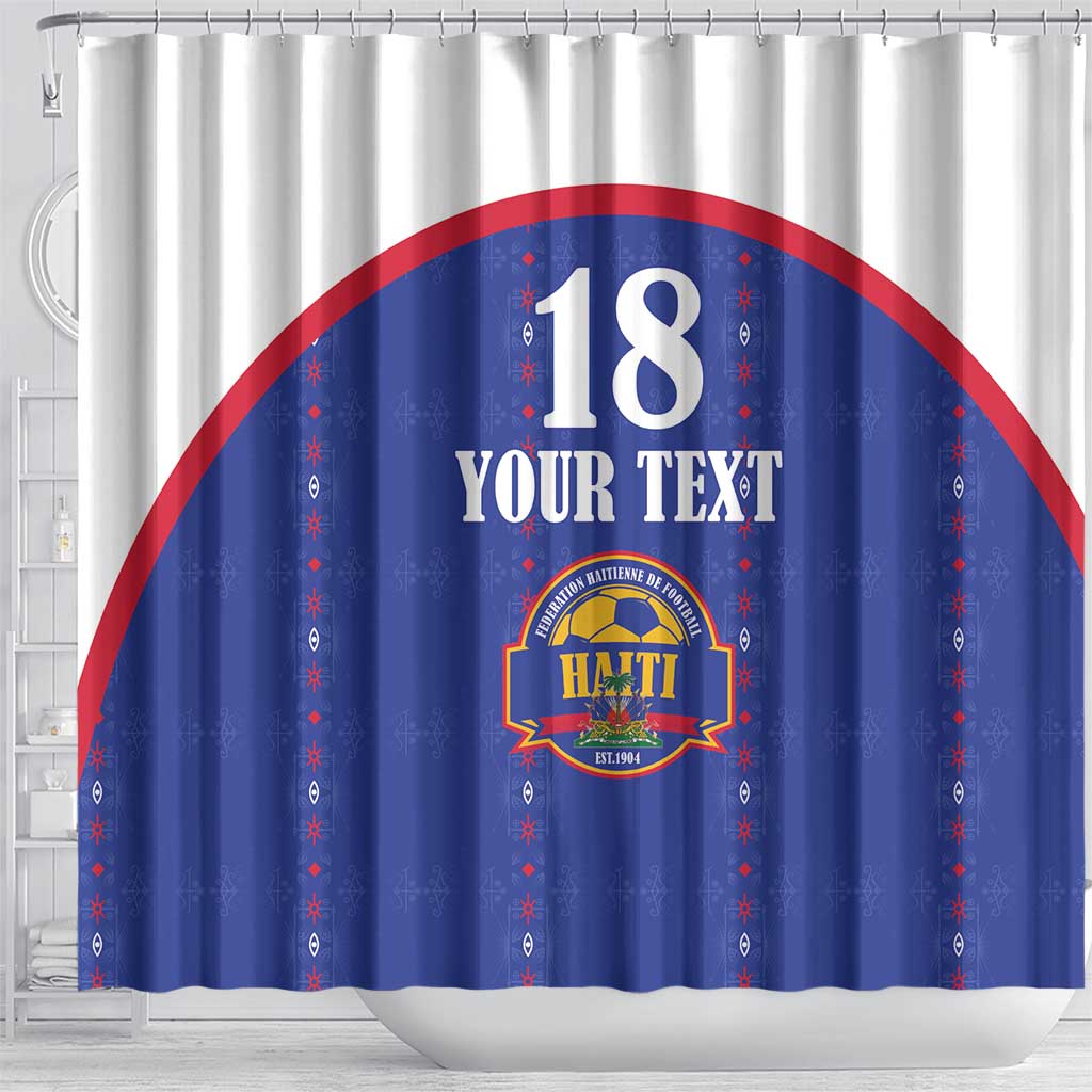 Custom Haiti Football Shower Curtain Les Grenadiers Veve Haitian Vodou Blue Version - Wonder Print Shop