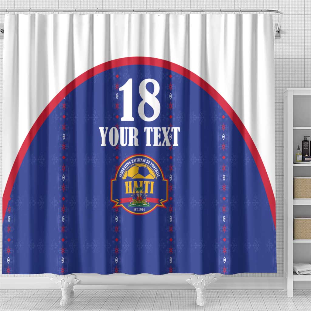 Custom Haiti Football Shower Curtain Les Grenadiers Veve Haitian Vodou Blue Version - Wonder Print Shop