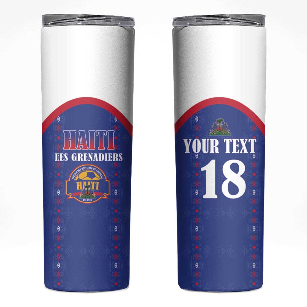 Custom Haiti Football Skinny Tumbler Les Grenadiers Veve Haitian Vodou Blue Version - Wonder Print Shop