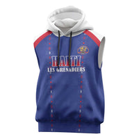 Custom Haiti Football Sleeveless Hoodie Les Grenadiers Veve Haitian Vodou Blue Version - Wonder Print Shop