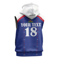Custom Haiti Football Sleeveless Hoodie Les Grenadiers Veve Haitian Vodou Blue Version - Wonder Print Shop