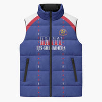 Custom Haiti Football Sleeveless Puffer Jacket Les Grenadiers Veve Haitian Vodou Blue Version - Wonder Print Shop