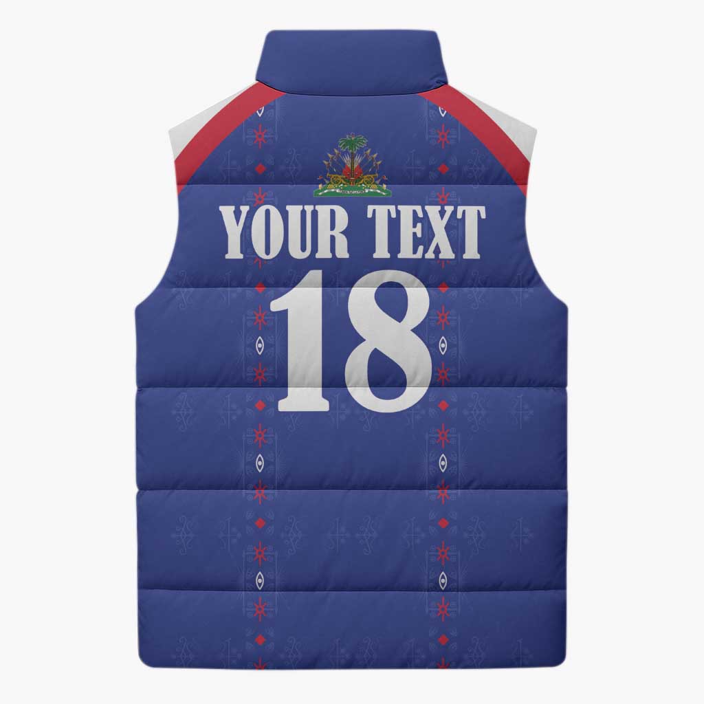 Custom Haiti Football Sleeveless Puffer Jacket Les Grenadiers Veve Haitian Vodou Blue Version - Wonder Print Shop