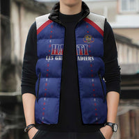 Custom Haiti Football Sleeveless Puffer Jacket Les Grenadiers Veve Haitian Vodou Blue Version - Wonder Print Shop