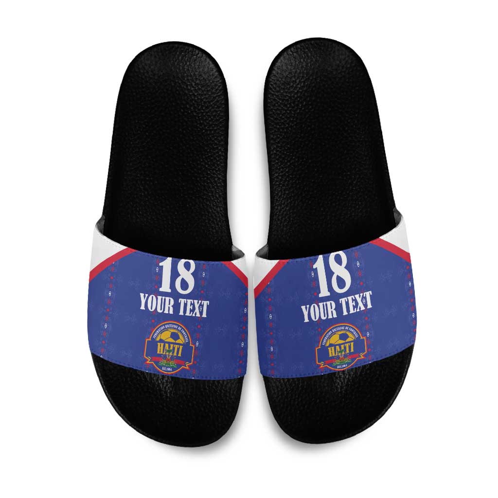 Custom Haiti Football Slide Sandals Les Grenadiers Veve Haitian Vodou Blue Version - Wonder Print Shop