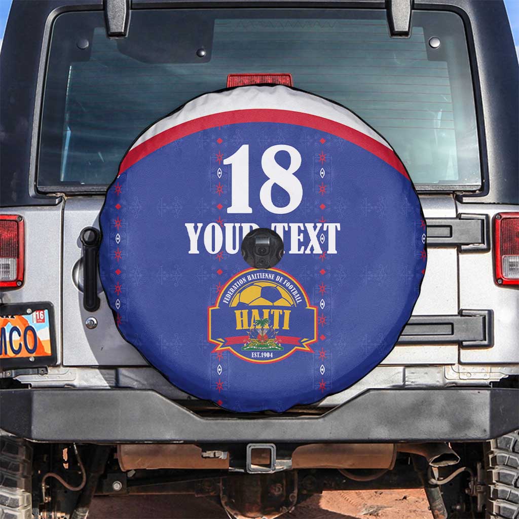 Custom Haiti Football Spare Tire Cover Les Grenadiers Veve Haitian Vodou Blue Version - Wonder Print Shop