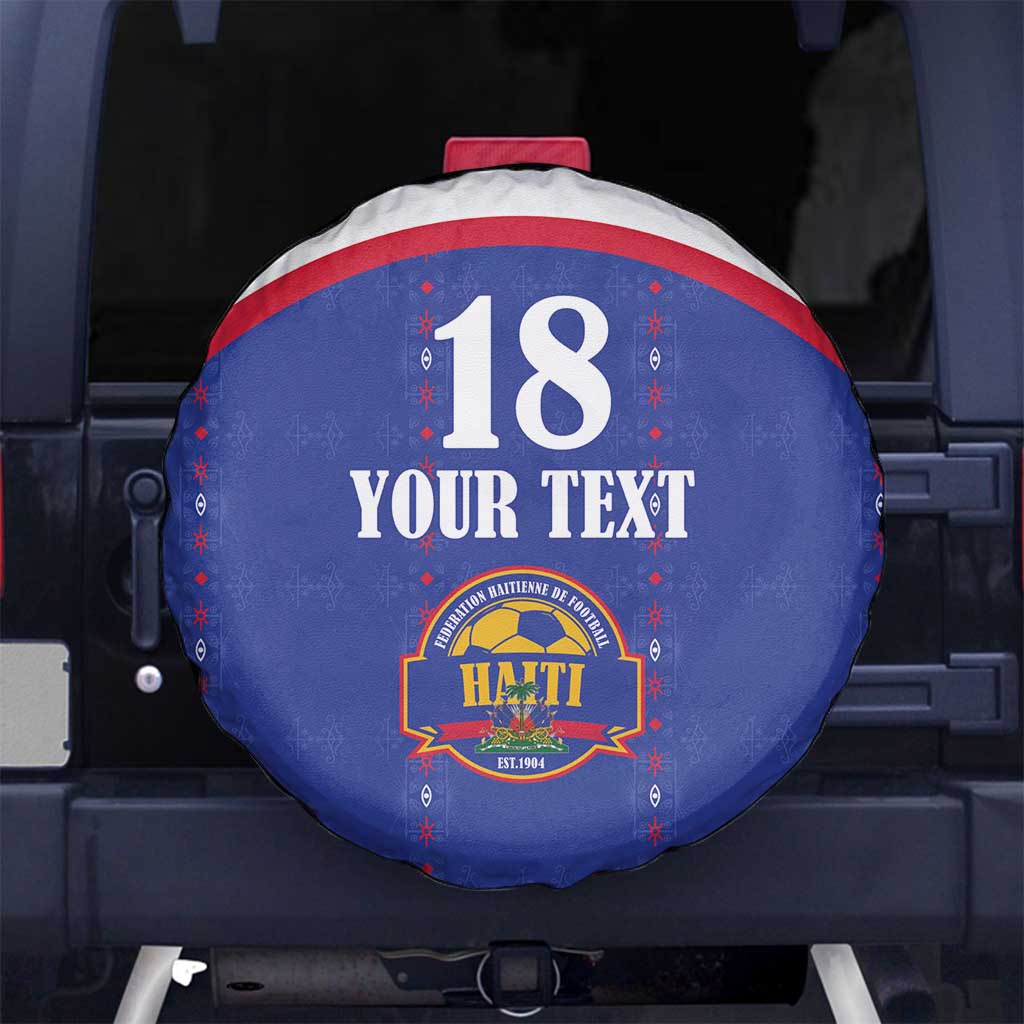 Custom Haiti Football Spare Tire Cover Les Grenadiers Veve Haitian Vodou Blue Version - Wonder Print Shop