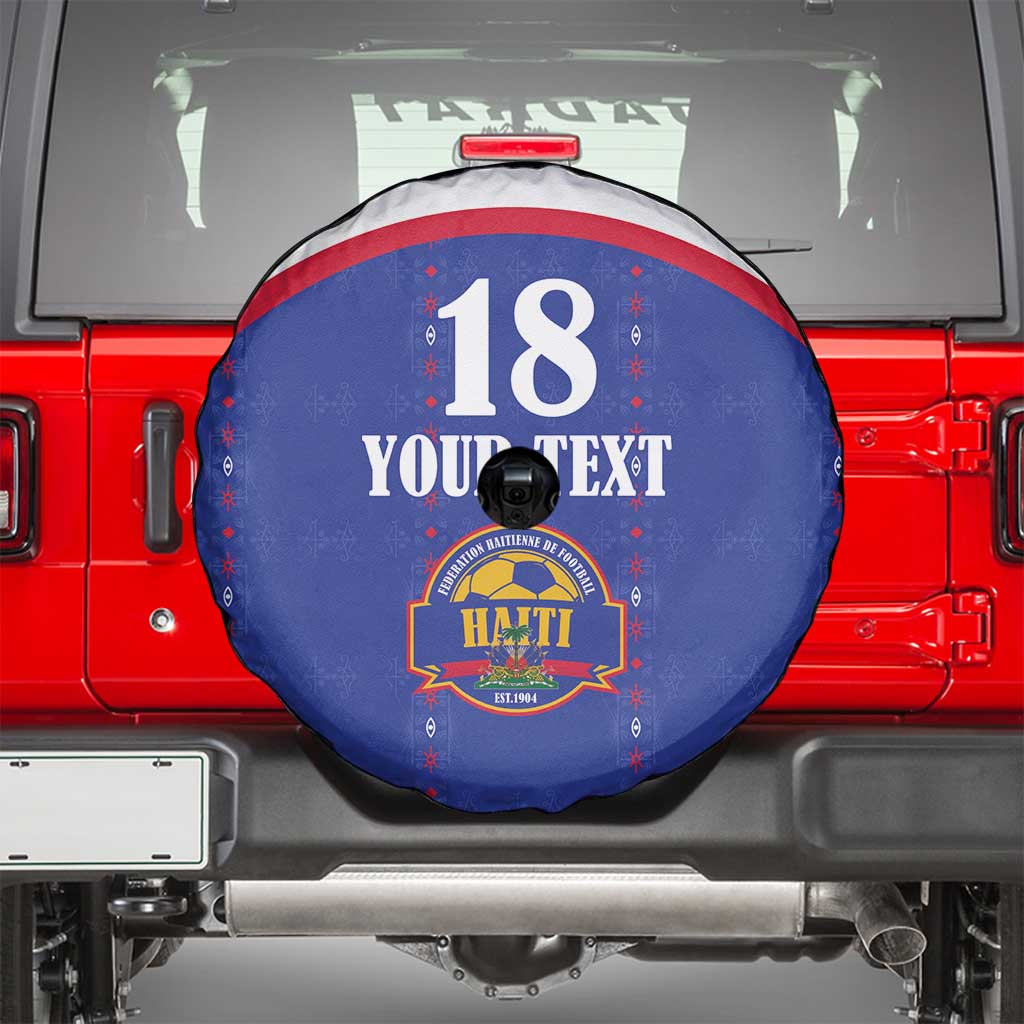 Custom Haiti Football Spare Tire Cover Les Grenadiers Veve Haitian Vodou Blue Version - Wonder Print Shop