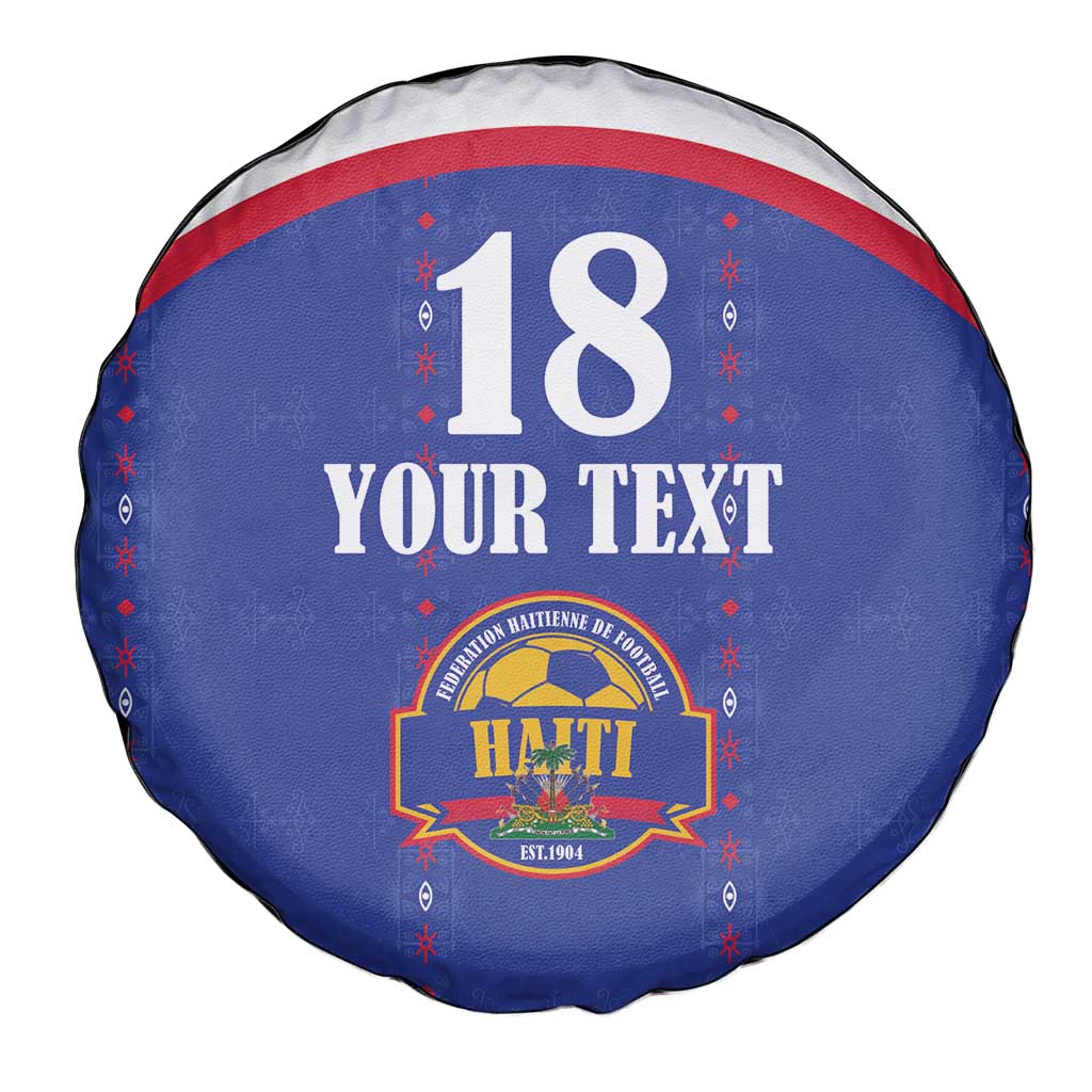 Custom Haiti Football Spare Tire Cover Les Grenadiers Veve Haitian Vodou Blue Version - Wonder Print Shop
