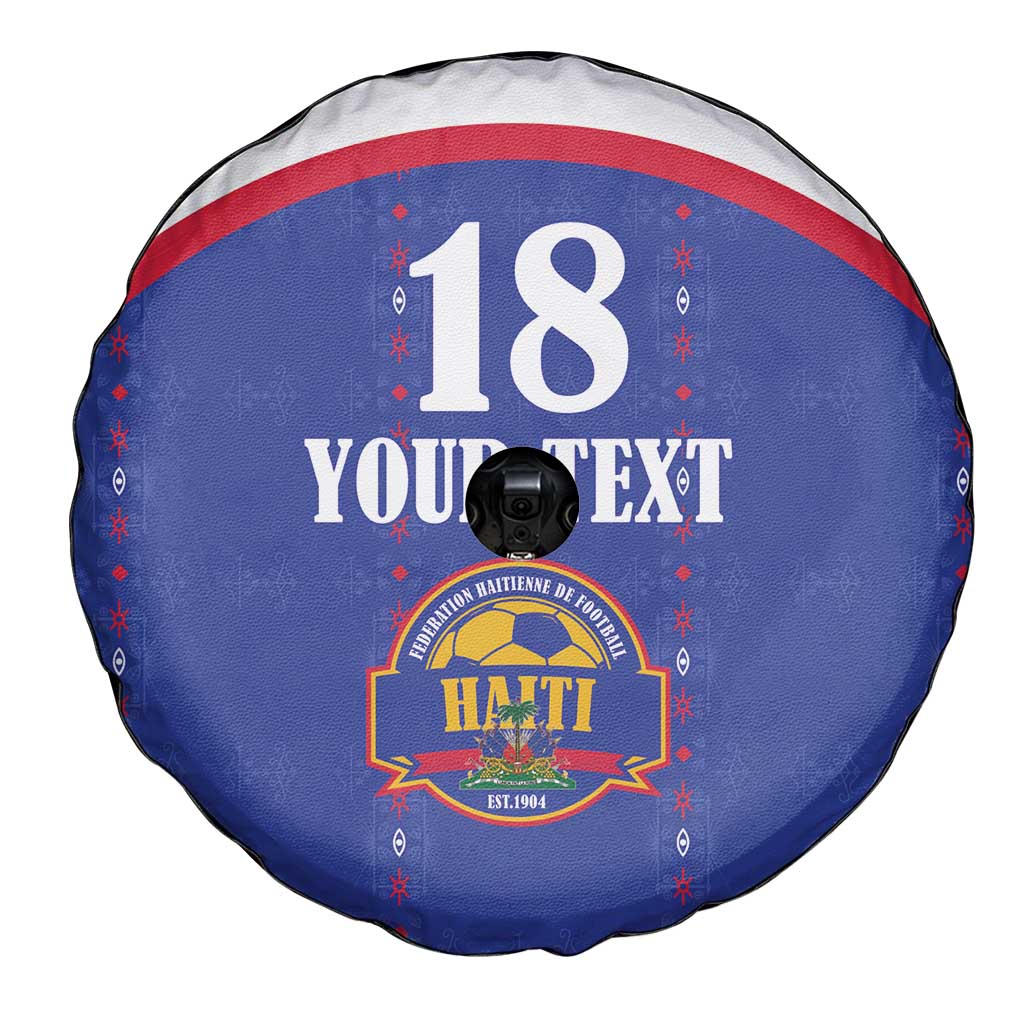 Custom Haiti Football Spare Tire Cover Les Grenadiers Veve Haitian Vodou Blue Version - Wonder Print Shop