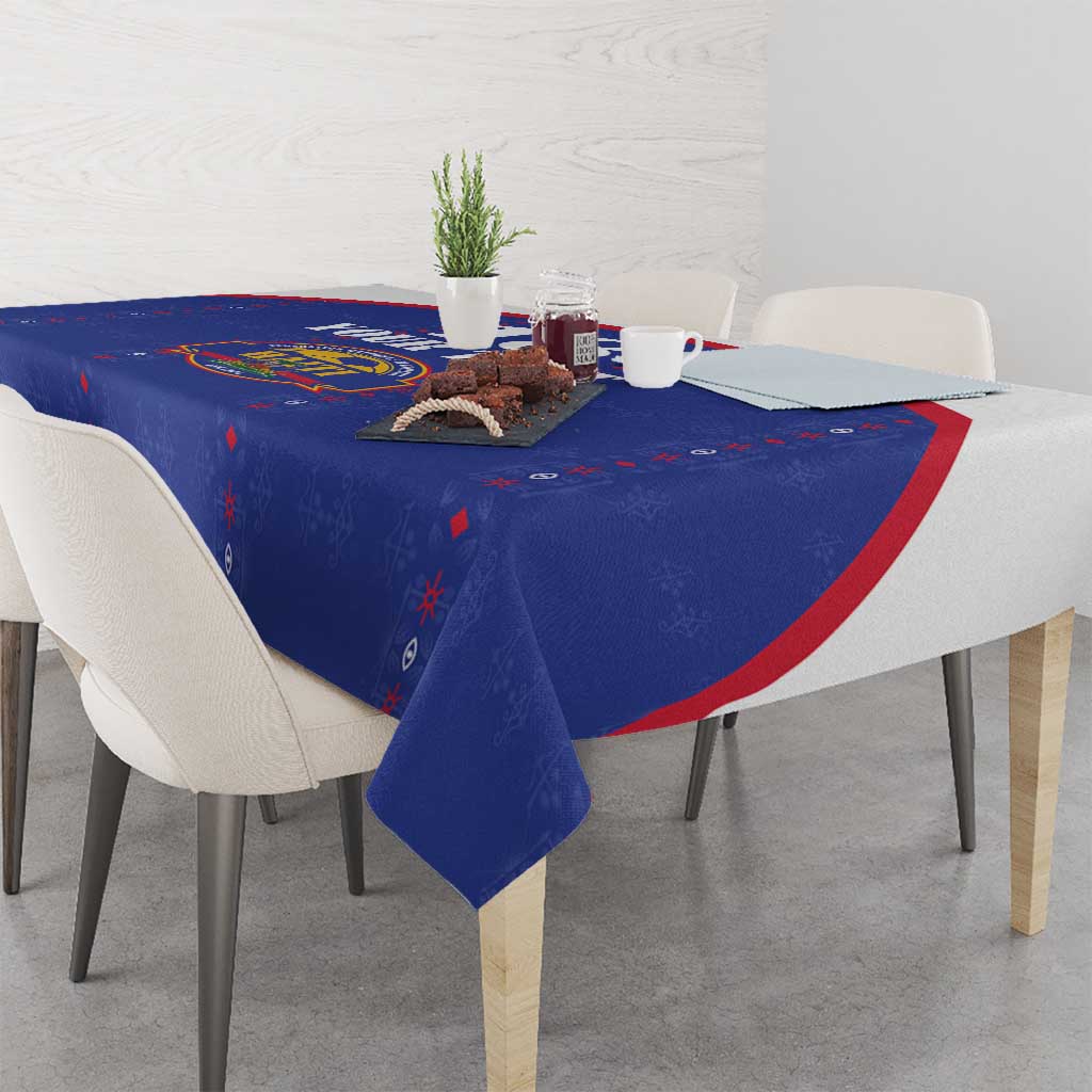 Custom Haiti Football Tablecloth Les Grenadiers Veve Haitian Vodou Blue Version - Wonder Print Shop