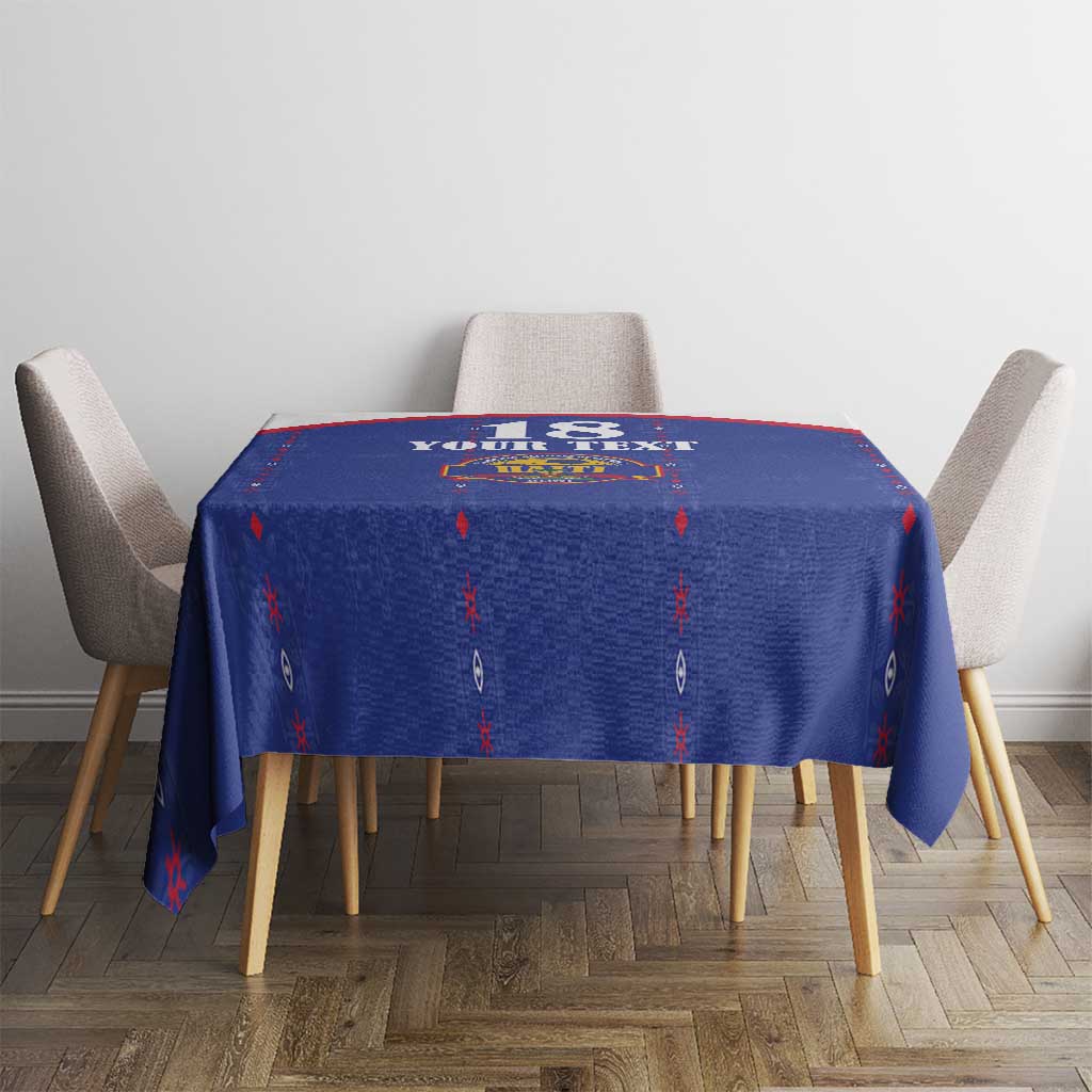 Custom Haiti Football Tablecloth Les Grenadiers Veve Haitian Vodou Blue Version - Wonder Print Shop