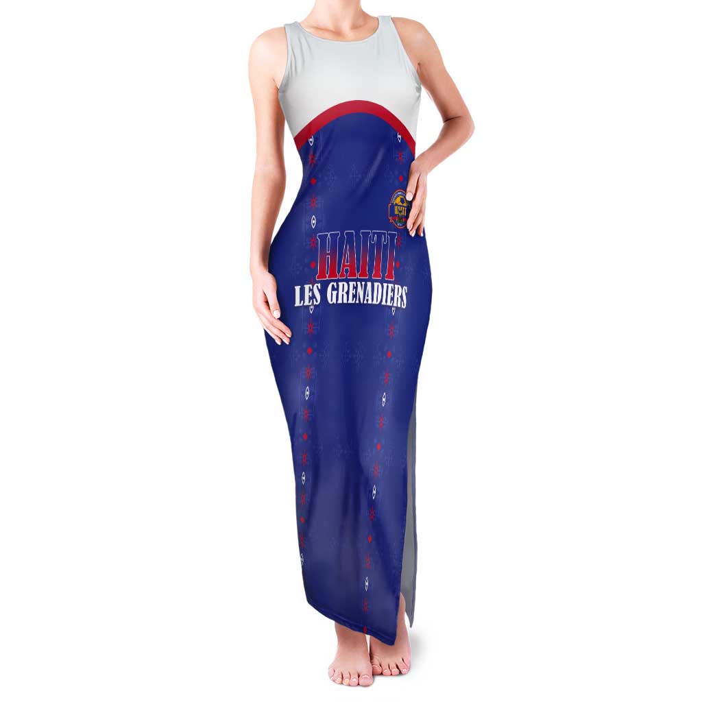 Custom Haiti Football Tank Maxi Dress Les Grenadiers Veve Haitian Vodou Blue Version - Wonder Print Shop
