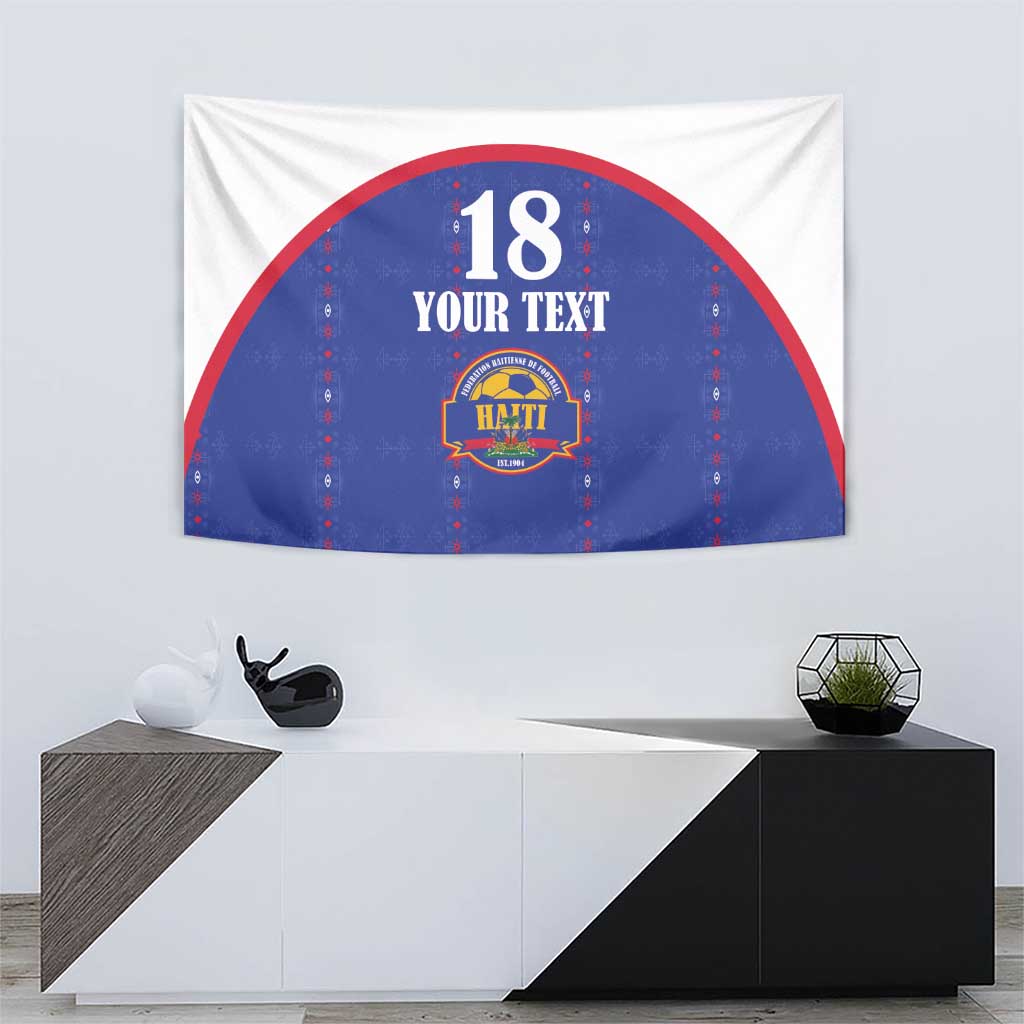 Custom Haiti Football Tapestry Les Grenadiers Veve Haitian Vodou Blue Version - Wonder Print Shop