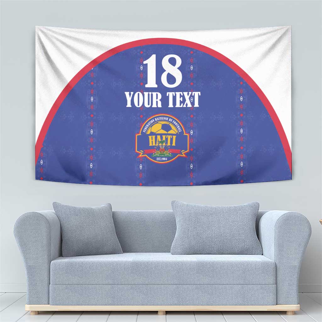 Custom Haiti Football Tapestry Les Grenadiers Veve Haitian Vodou Blue Version - Wonder Print Shop