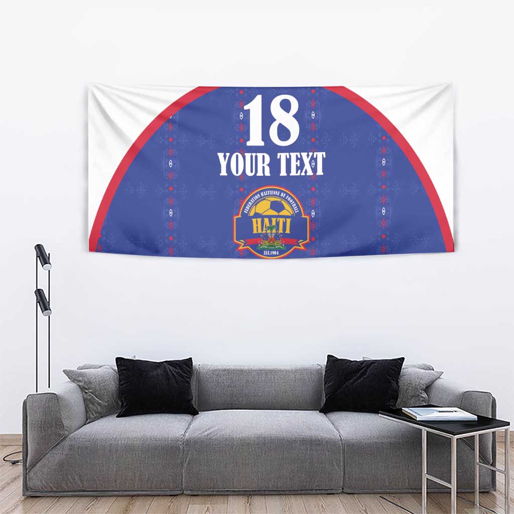 Custom Haiti Football Tapestry Les Grenadiers Veve Haitian Vodou Blue Version - Wonder Print Shop