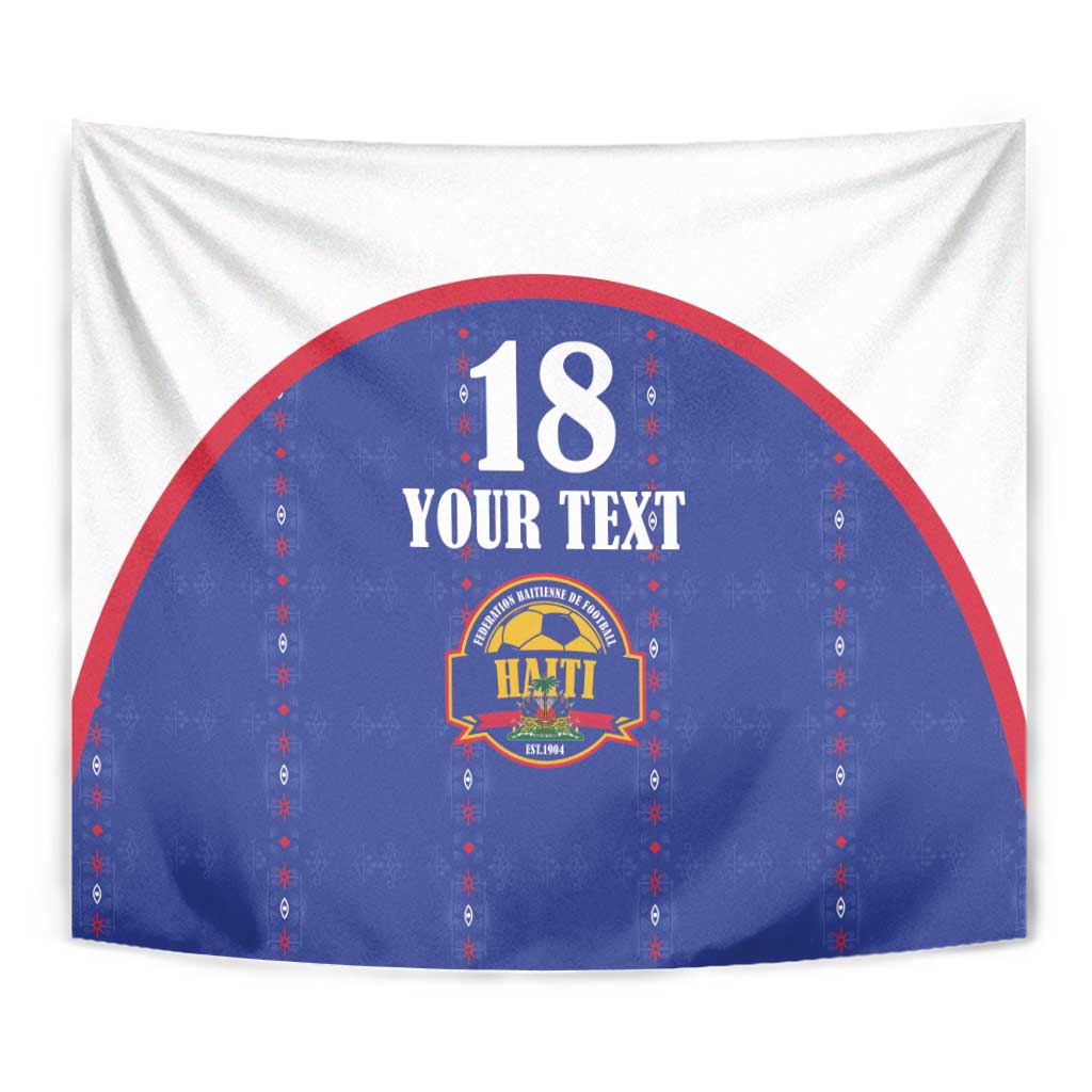 Custom Haiti Football Tapestry Les Grenadiers Veve Haitian Vodou Blue Version - Wonder Print Shop