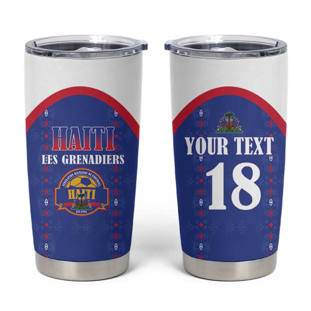 Custom Haiti Football Tumbler Cup Les Grenadiers Veve Haitian Vodou Blue Version - Wonder Print Shop