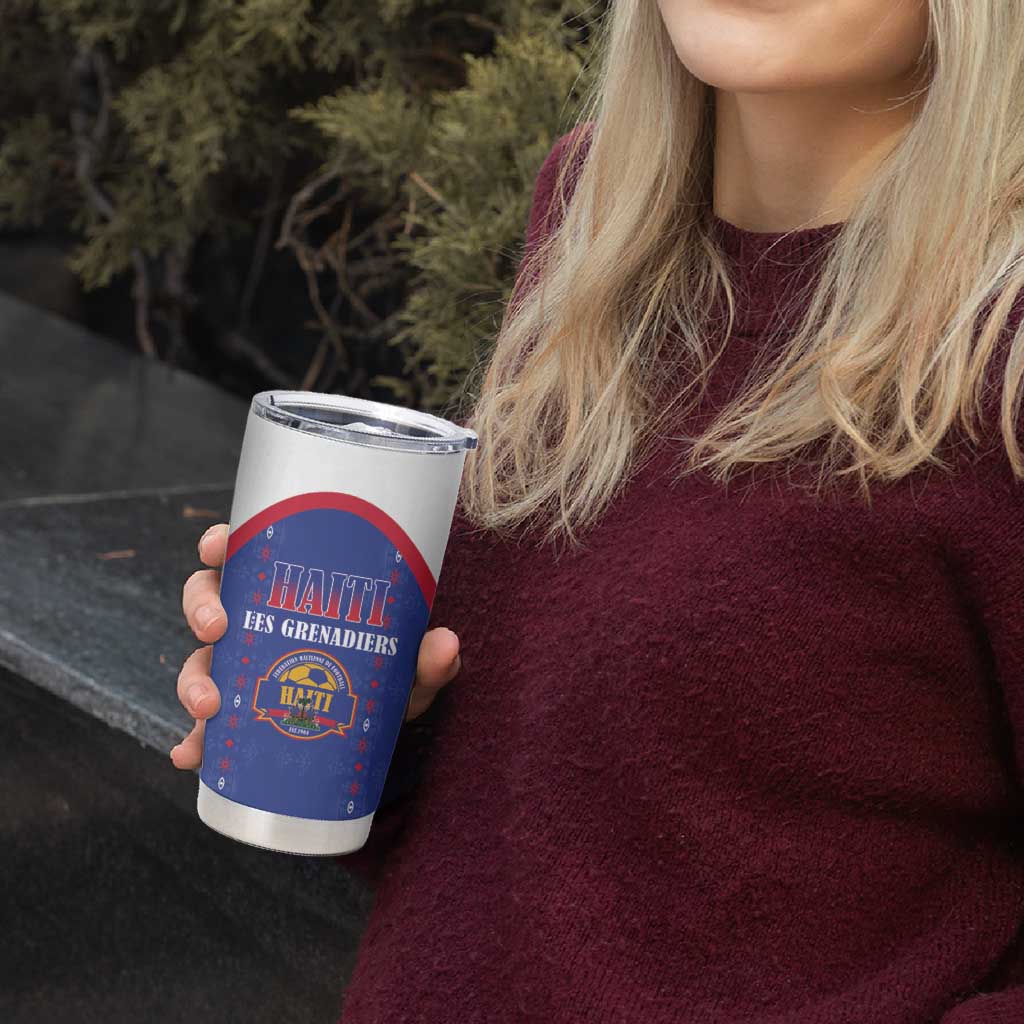 Custom Haiti Football Tumbler Cup Les Grenadiers Veve Haitian Vodou Blue Version - Wonder Print Shop