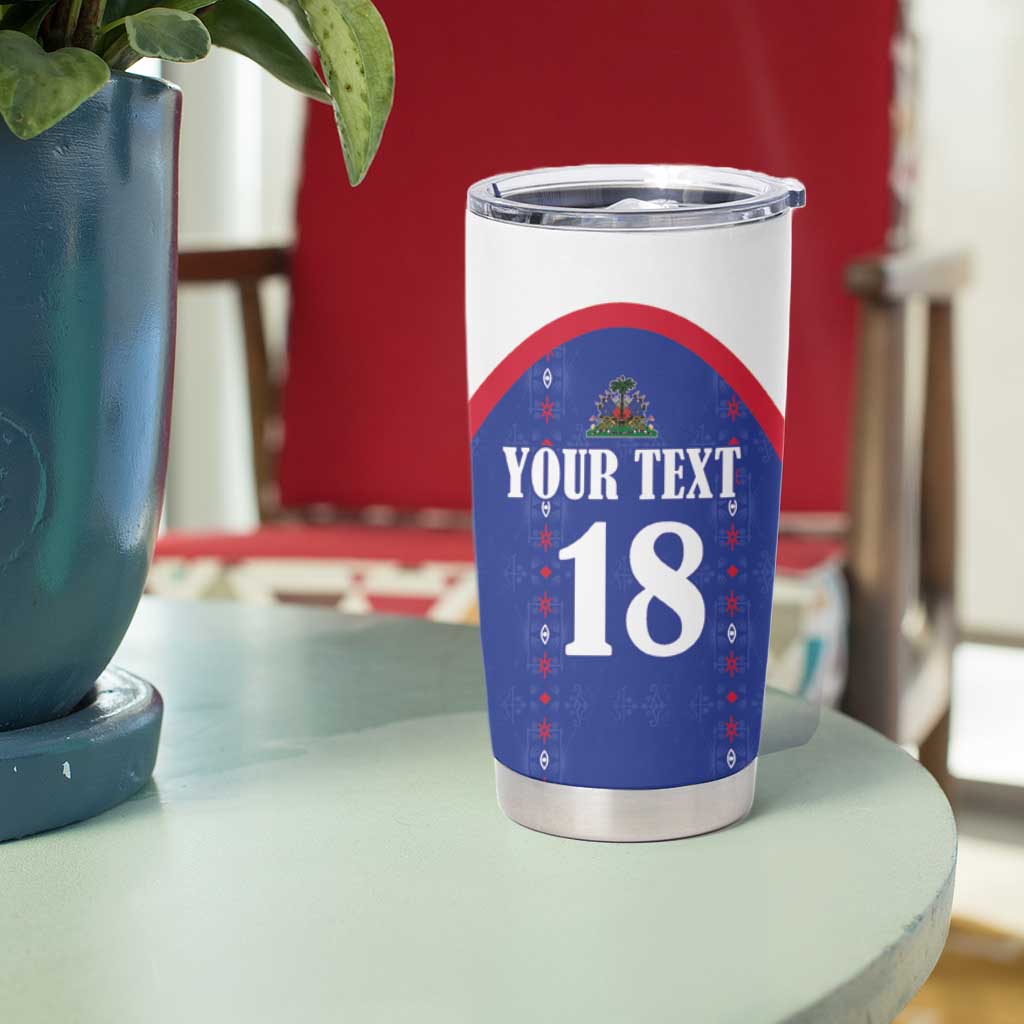 Custom Haiti Football Tumbler Cup Les Grenadiers Veve Haitian Vodou Blue Version - Wonder Print Shop